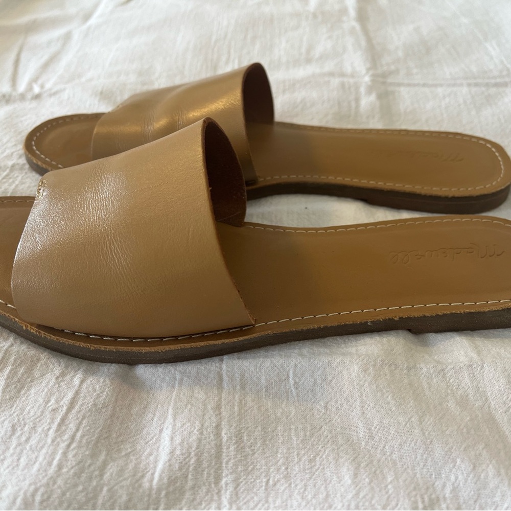 Madewell Tan Leather Slide Sandals - Picture 3 of 6